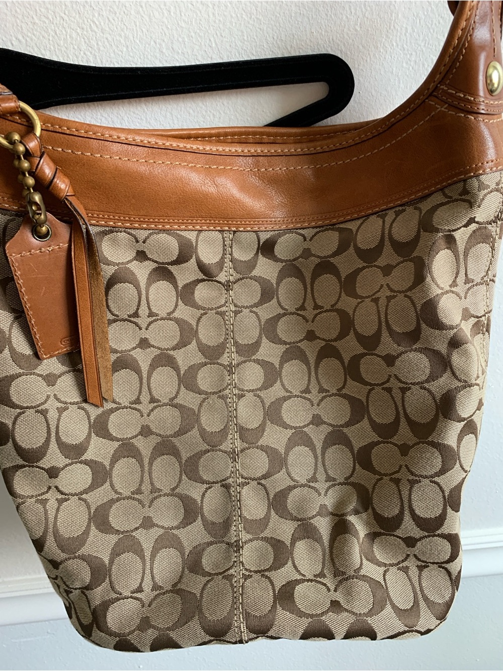 Coach Bleeker Brown Signature Canvas Duffle Bag with Tan Leather Trim